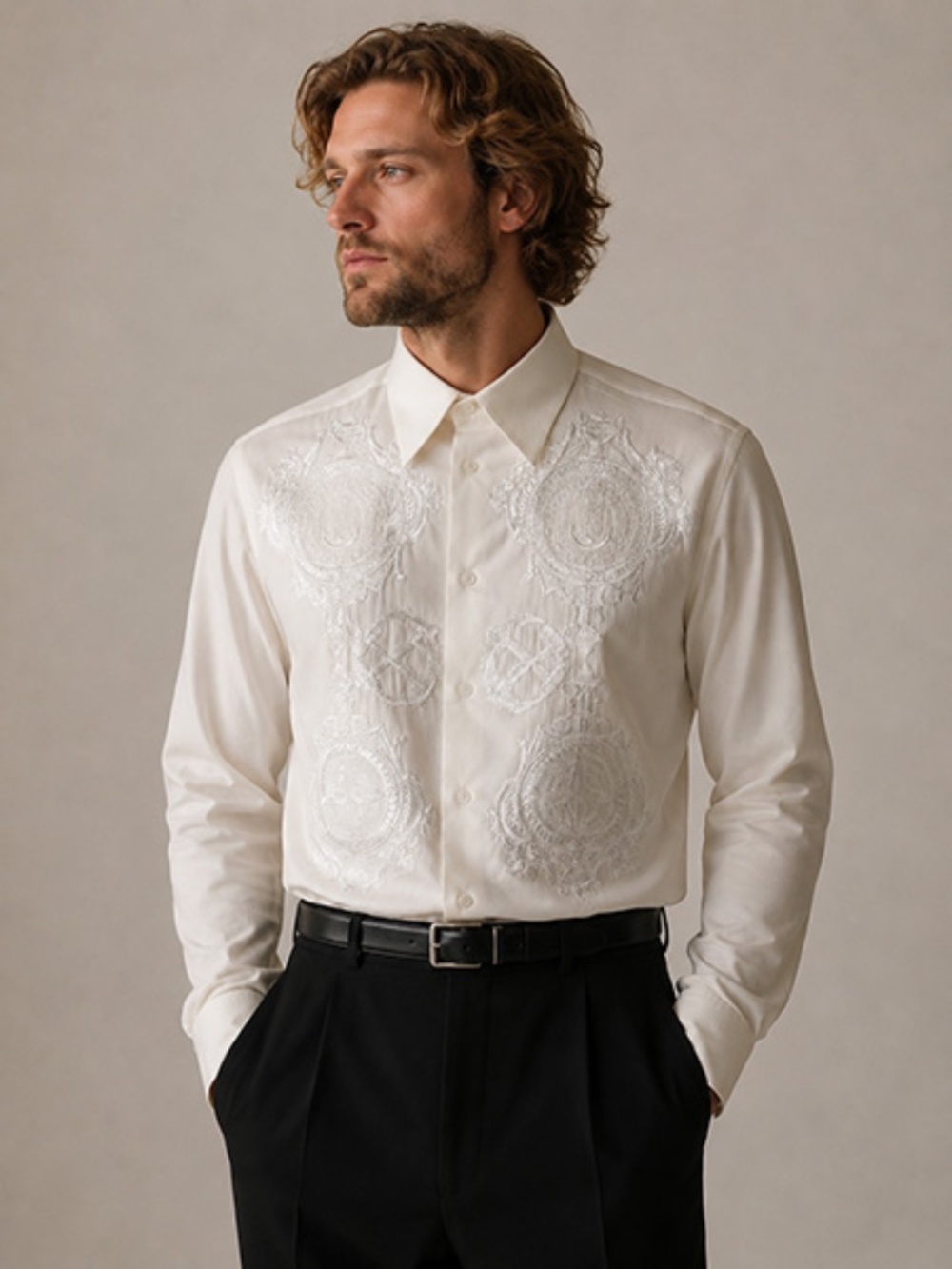 Vintage Gianfranco Ferré White Embroidered Dress Shirt – Size 41 / 16